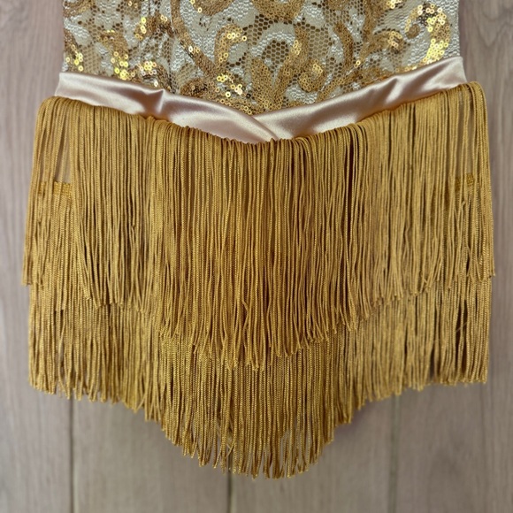 Revolution Dancewear “Encore” Gold Fringe Dance Costume size Large Child - Picture 15 of 16